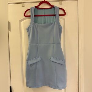 NWOT baby blue/powder blue/light blue stretch shift dress with faux pockets